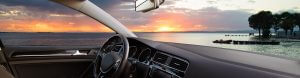 Sunset from interior of a car