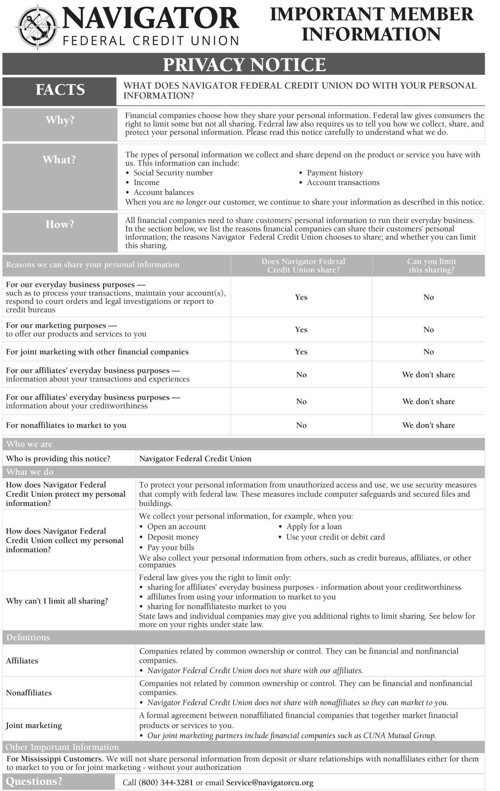 Navigator Credit Union 2024 Privacy Policy