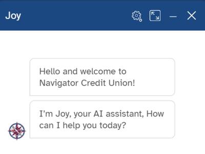 image of Joy, Navigator Credit Union chat virtual assistant