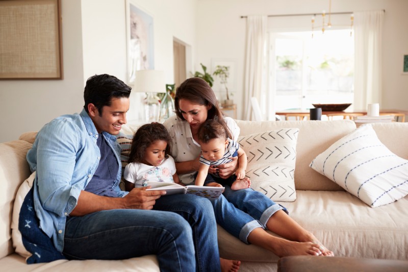 Happy family on the couch